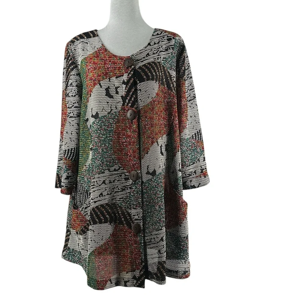 Joseph Ribkoff Mesh cost Funky Art-to-Wear Design cardigan tunic sz 8 - Picture 7 of 8